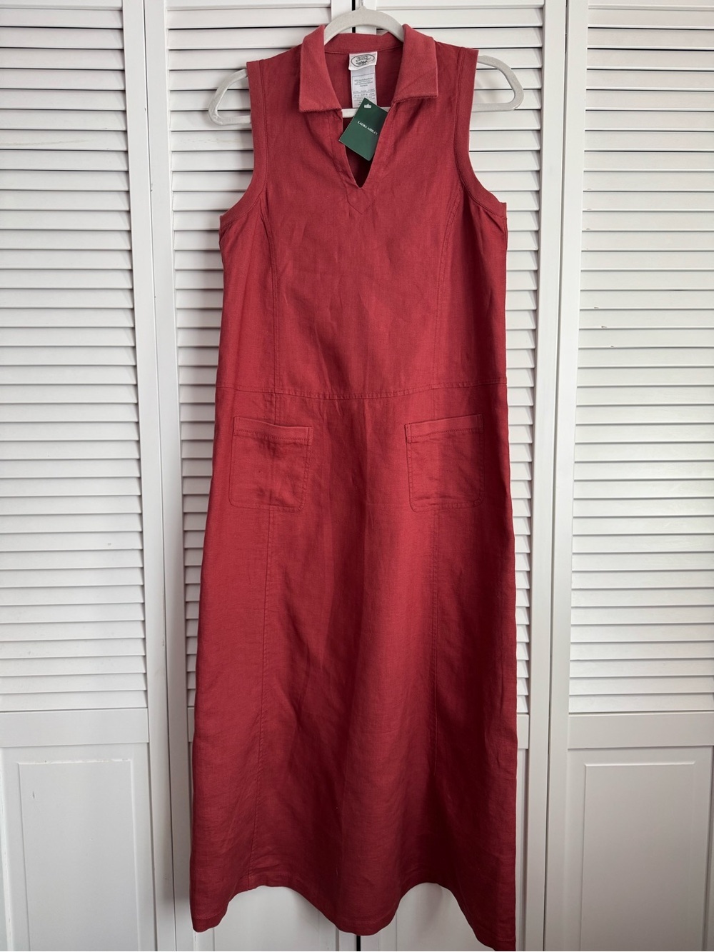Laura Ashley Linen Sleeveless Maxi Dress V-neck Collar Minimalist Size 8 NWT